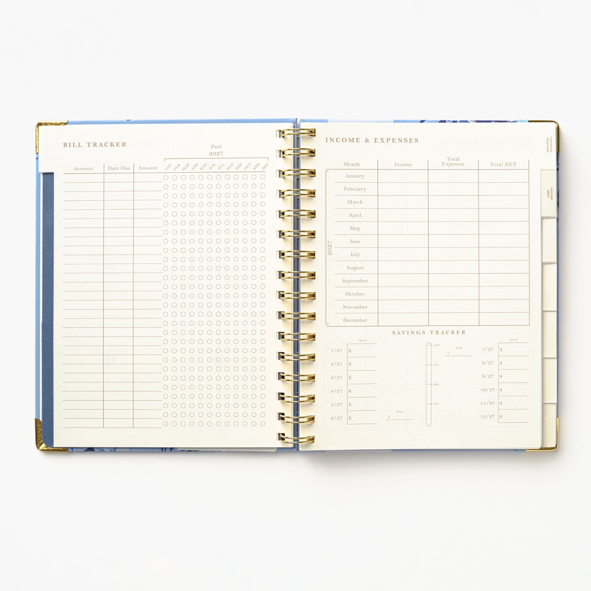 2027 Blue Toile Bird 12-Month Weekly Medium Spiral Planner - Image 4
