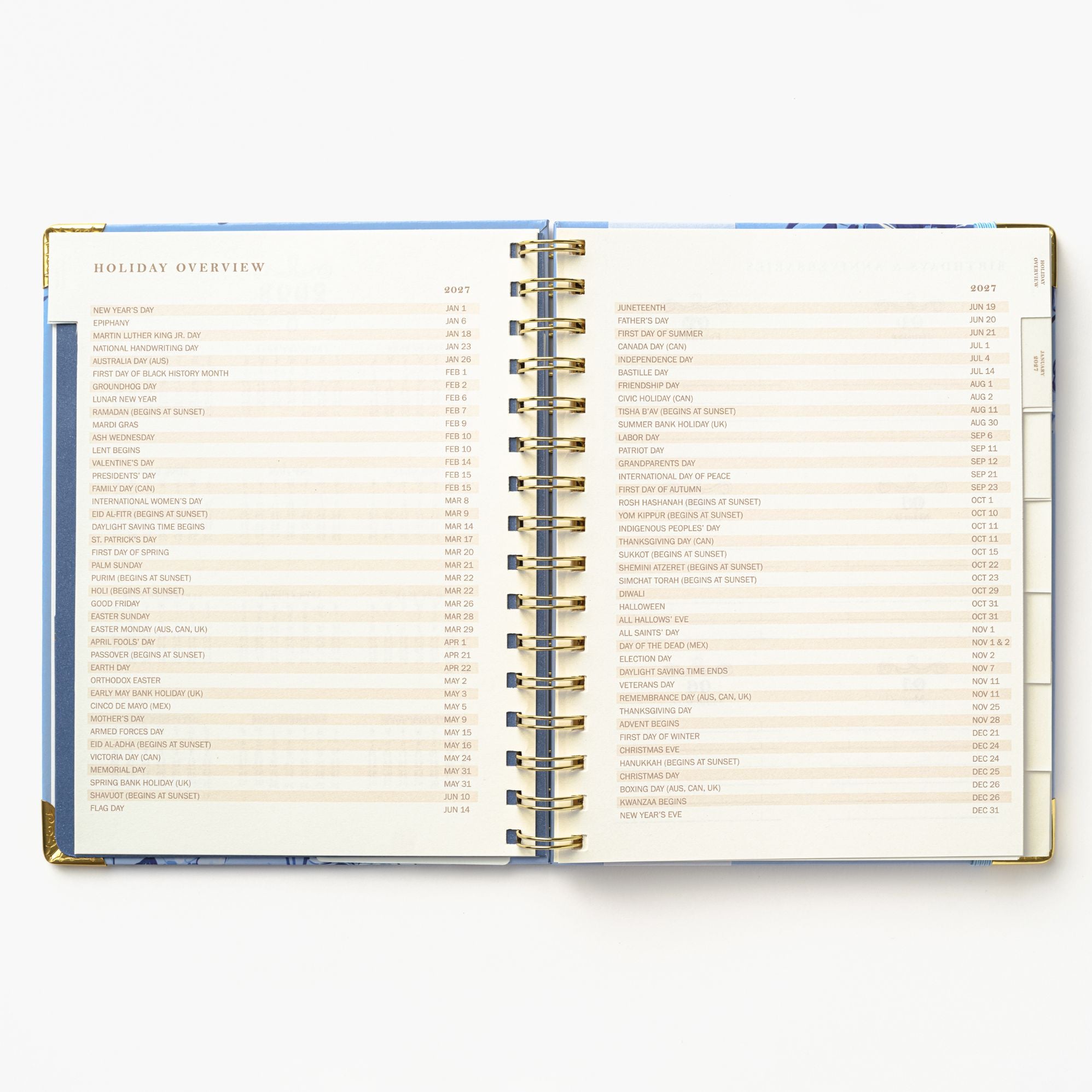 2027 Blue Toile Bird 12-Month Weekly Medium Spiral Planner - Image 5