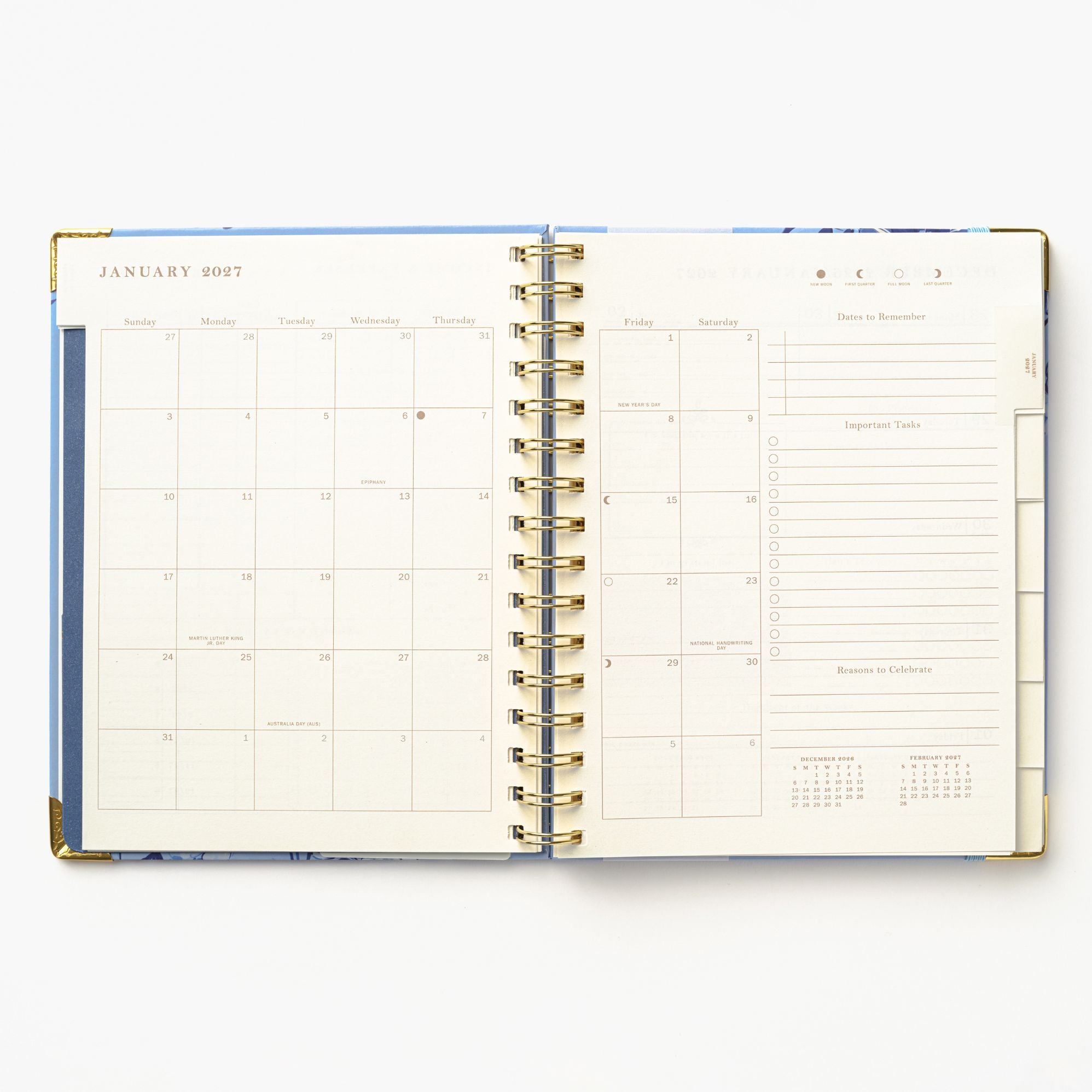 2027 Blue Toile Bird 12-Month Weekly Medium Spiral Planner - Image 7