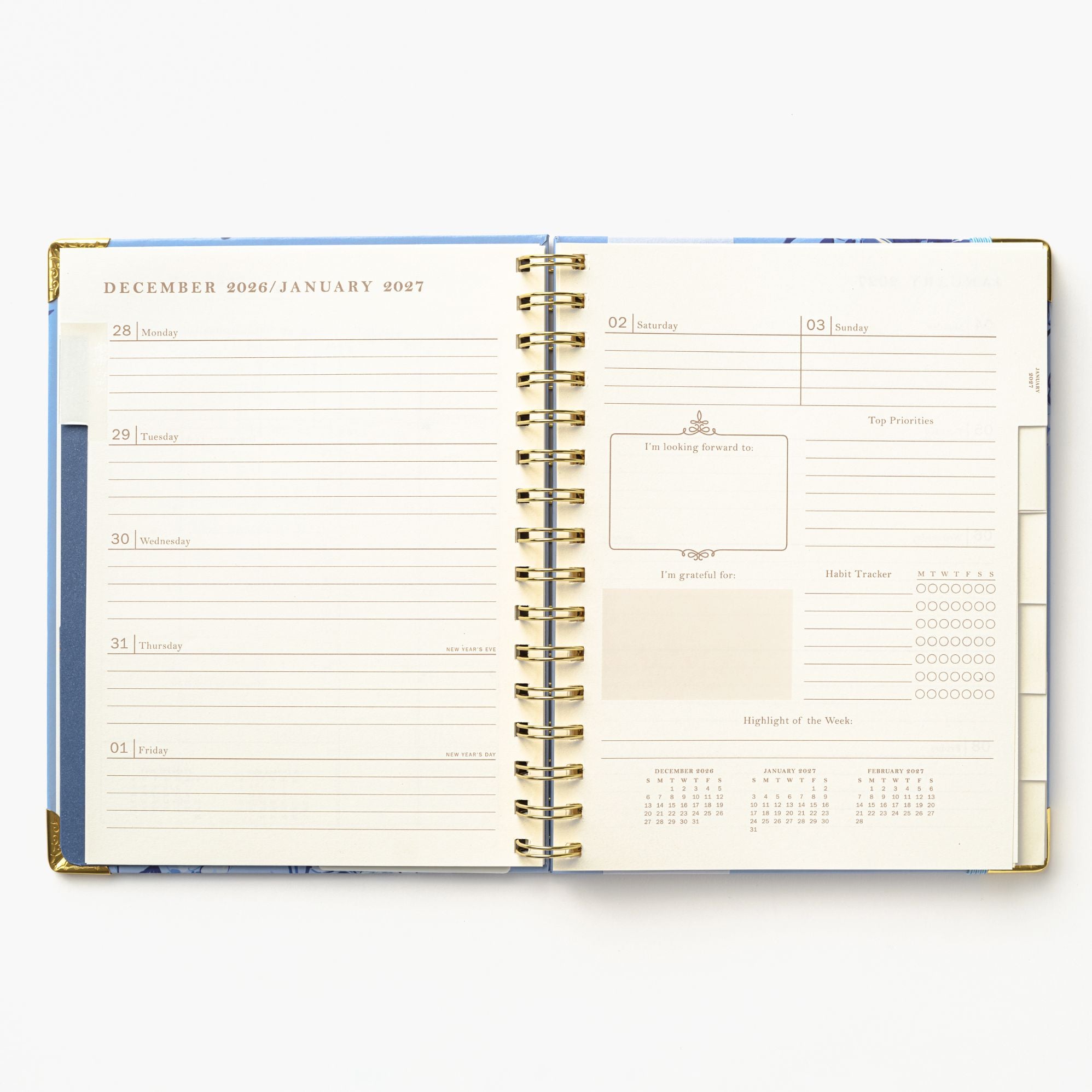 2027 Blue Toile Bird 12-Month Weekly Medium Spiral Planner - Image 8