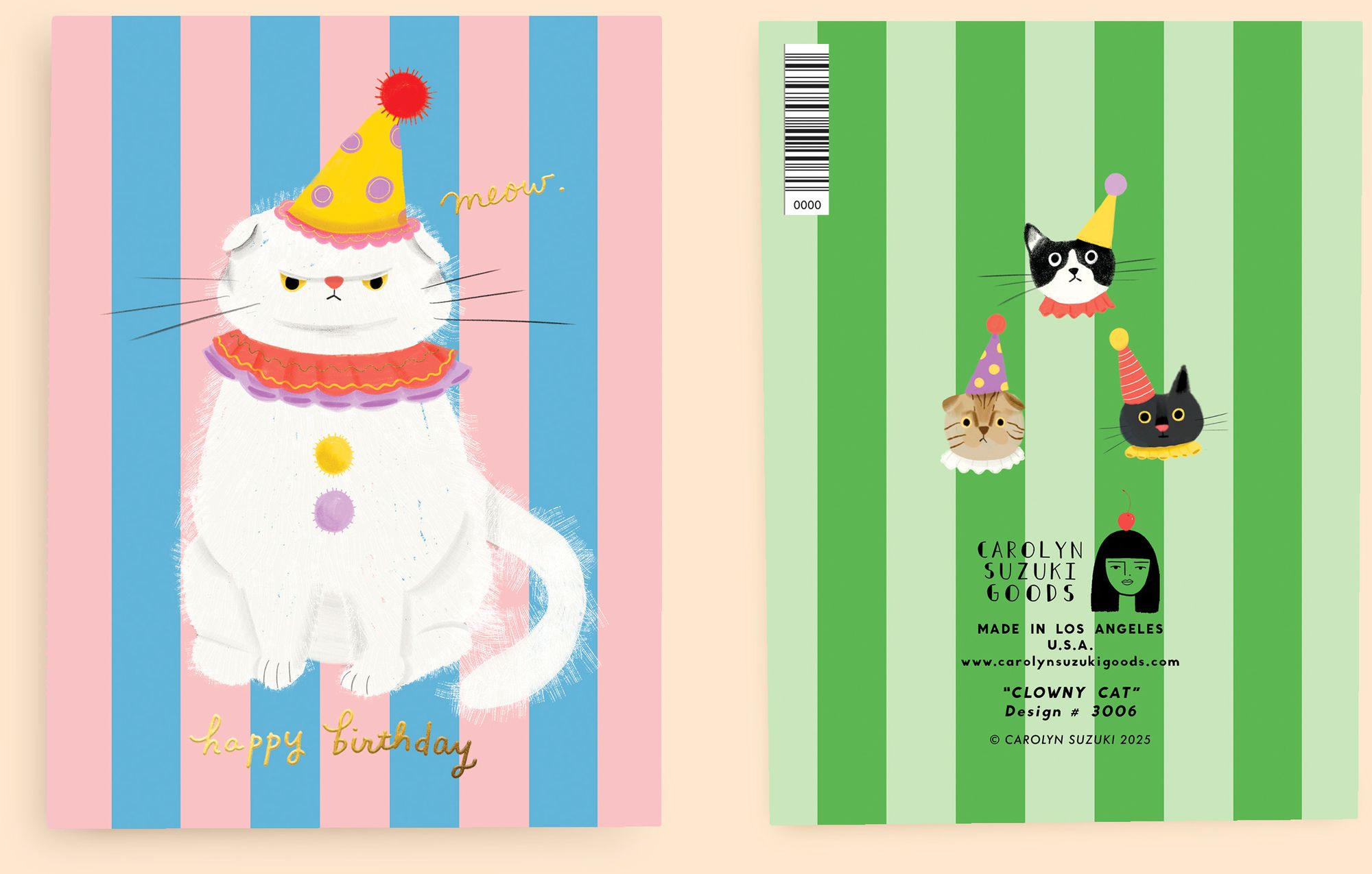 Clowny Cat Birthday Card