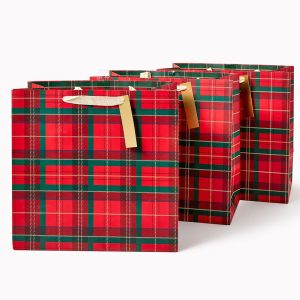 Holiday Plaid Red Large Gift Bag Set of 3