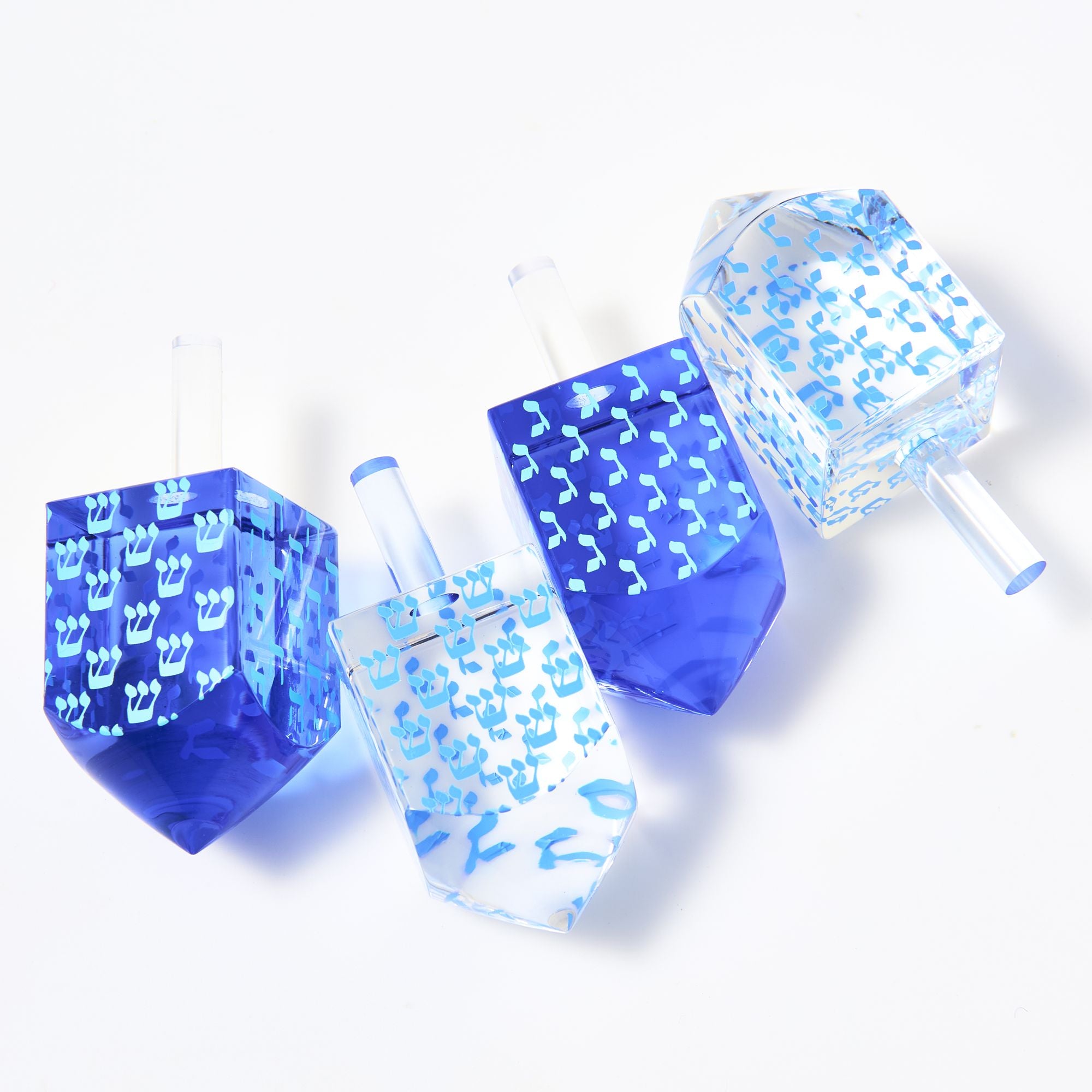 Acrylic Dreidel Set - Blue & White - Image 4