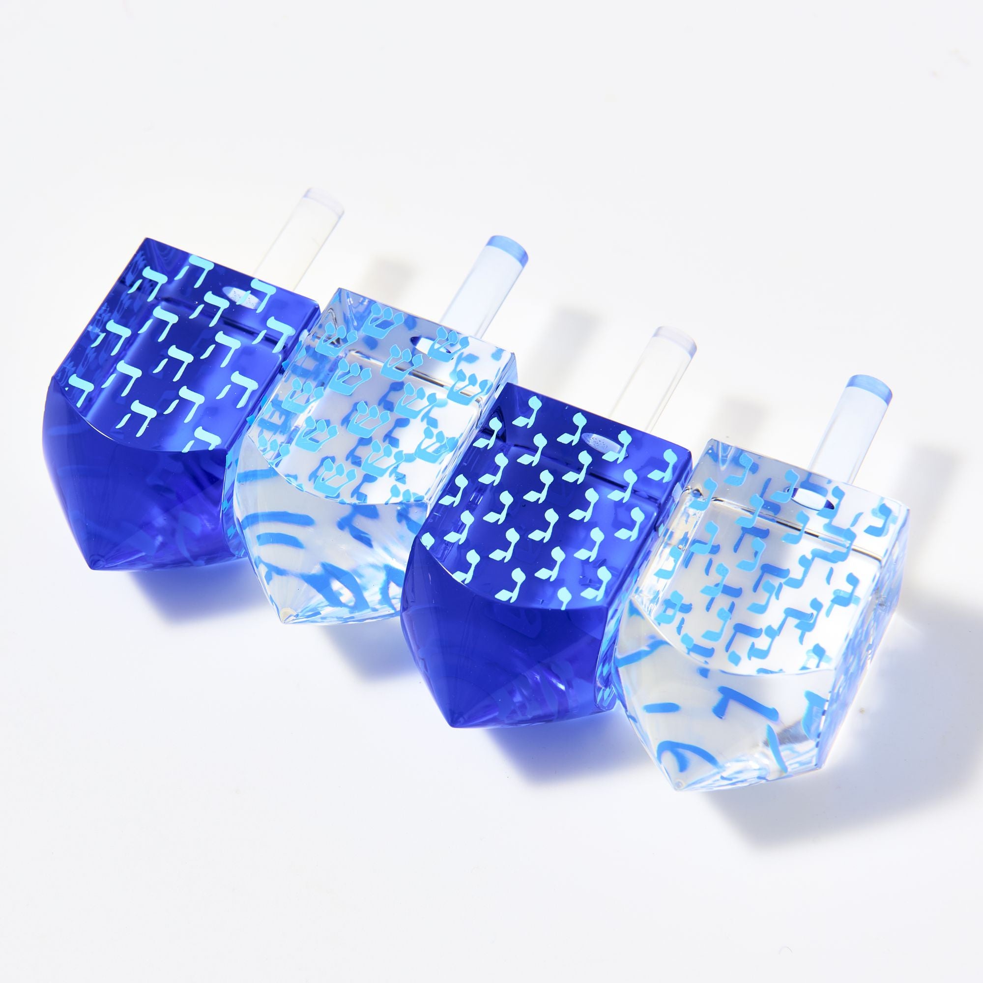 Acrylic Dreidel Set - Blue & White - Image 5