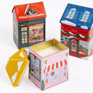 B&N Exclusive Holiday Village Tin Candles - Set of 3