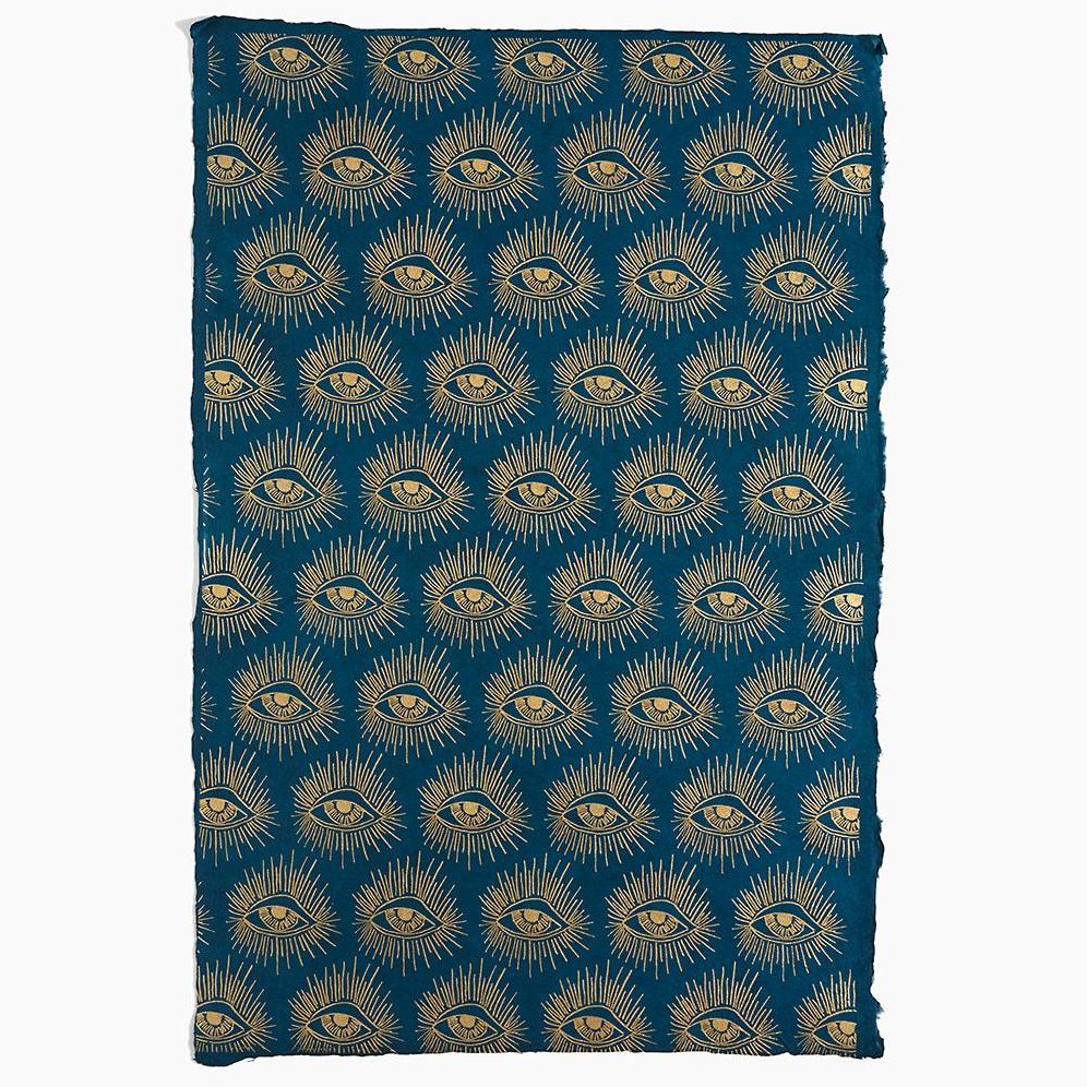 Gold Metallic Eyes on Dark Teal Handmade Paper - Image 2