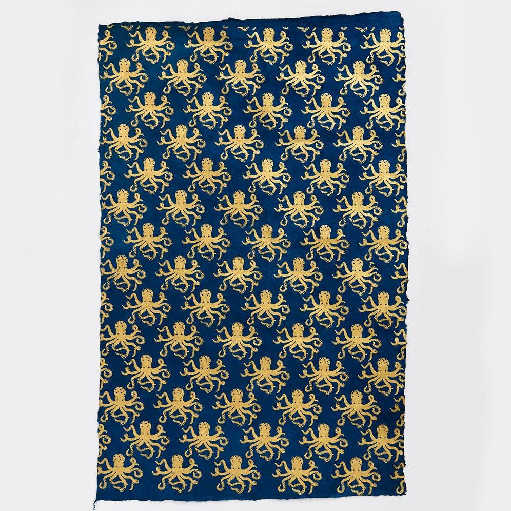 Gold Octopus on Navy Handmade Paper - Image 2