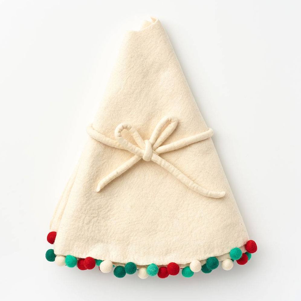 White Felt Pom Tree Skirt - Image 2