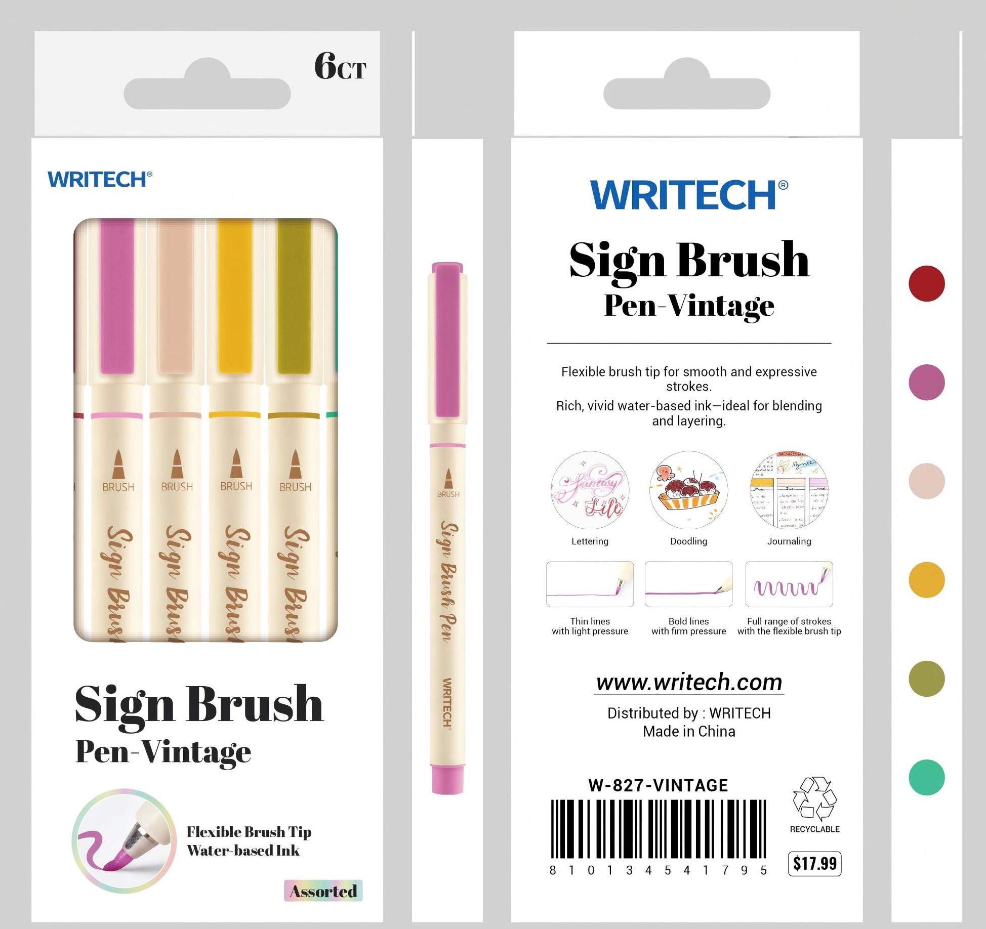 Vintage Sign Brush Pen S/6 - Assorted Ink - Image 2