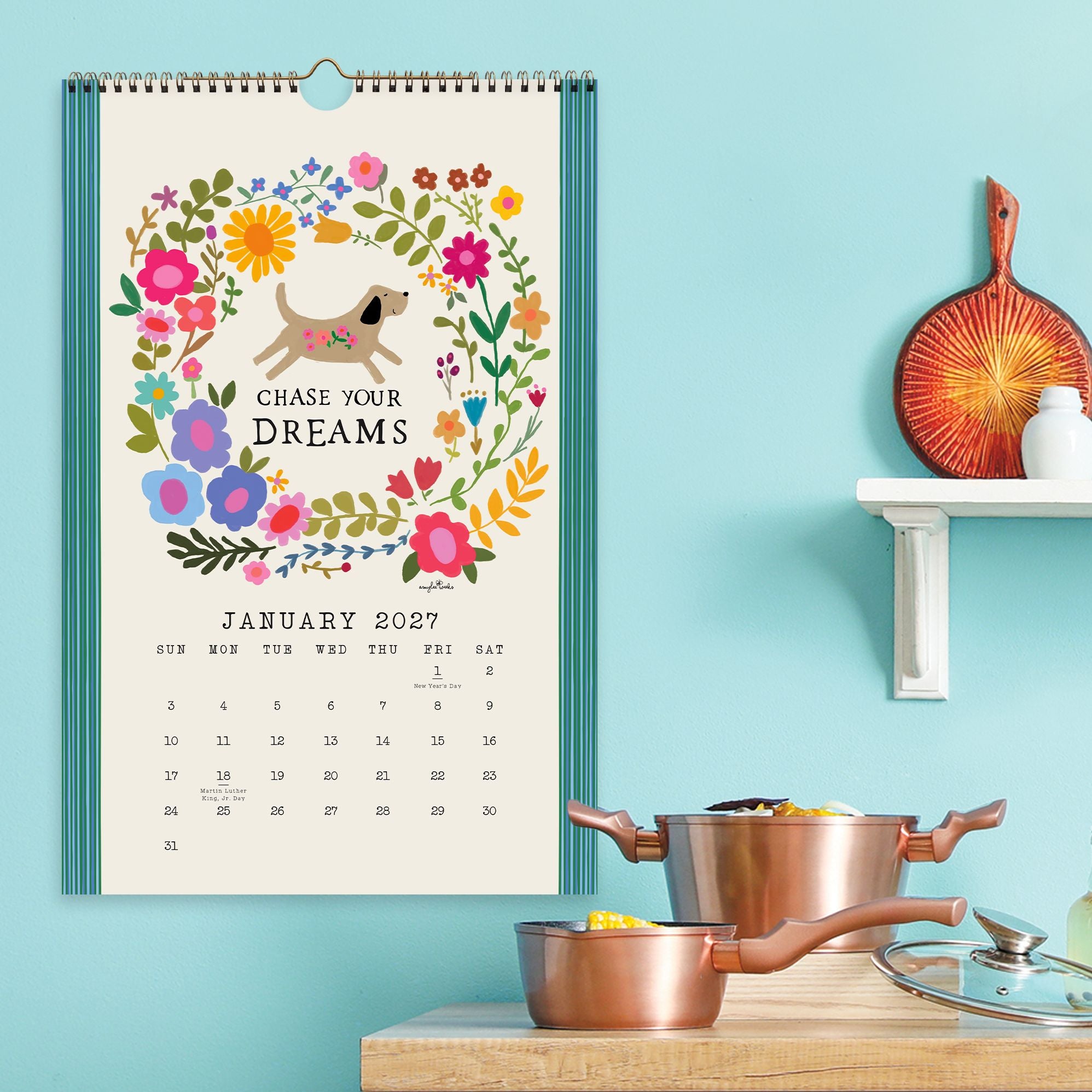 2027 On the Bright Side Chase Your Dreams Grid Wall Calendar - Image 2