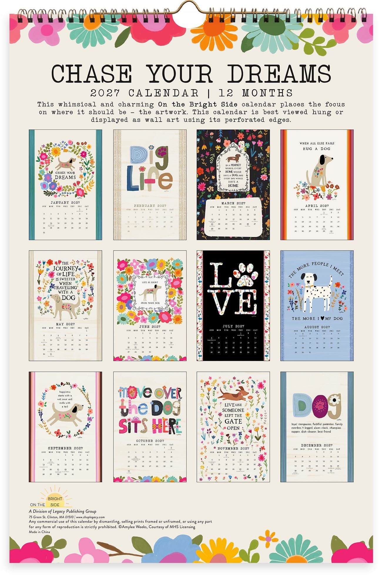 2027 On the Bright Side Chase Your Dreams Grid Wall Calendar - Image 6