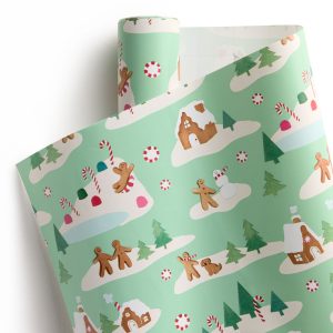 Mint Gingerbread Village Wrapping Paper