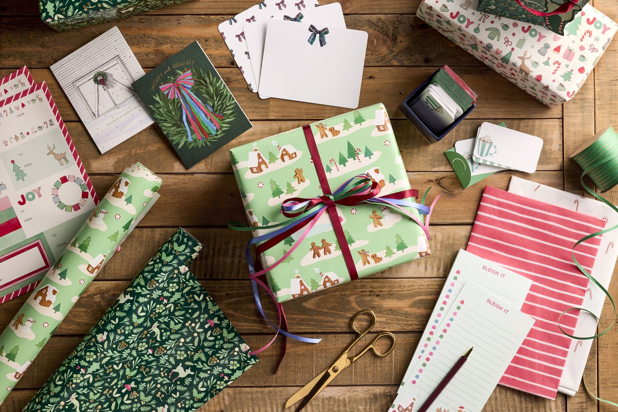 Mint Gingerbread Village Wrapping Paper - Image 3