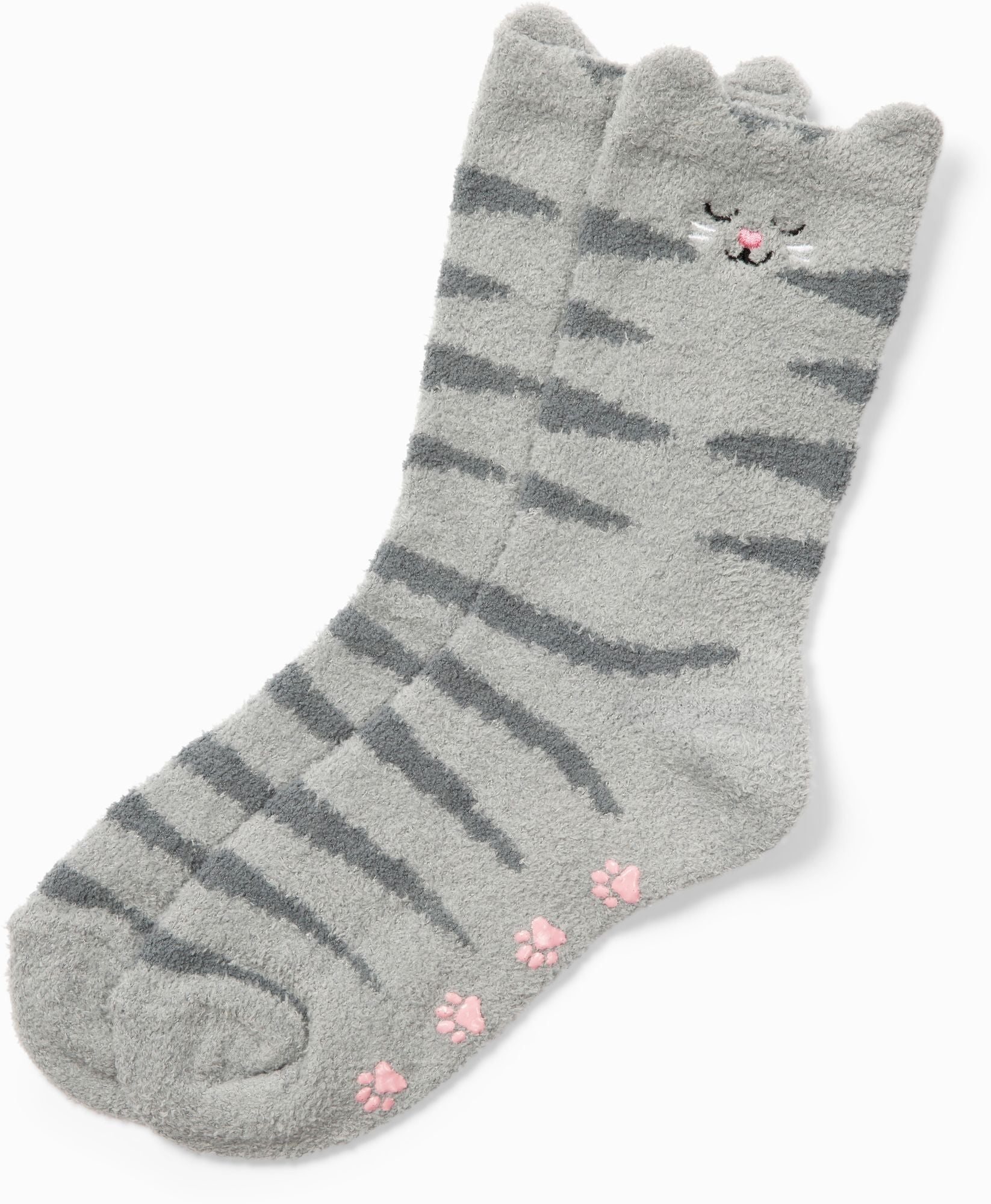 Grey Cat Fuzzy Crew Socks - Image 2
