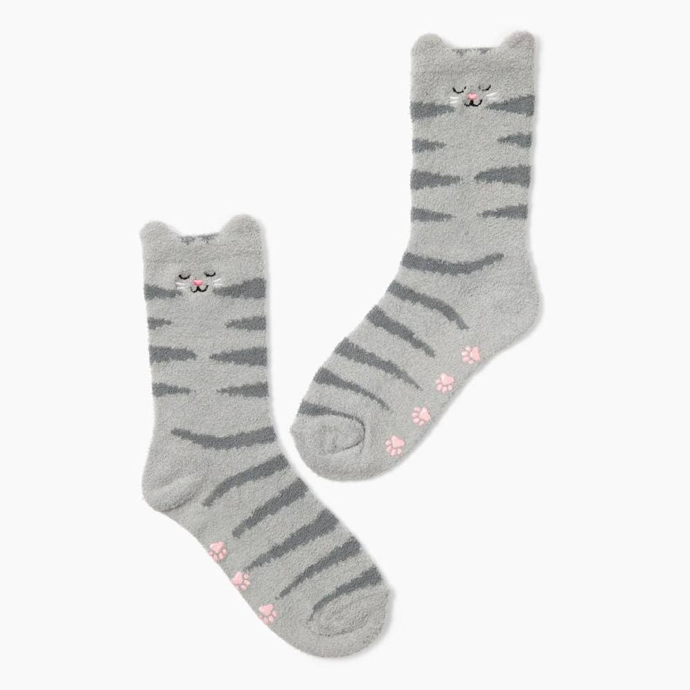 Grey Cat Fuzzy Crew Socks - Image 4
