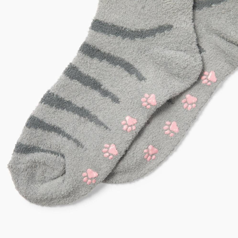 Grey Cat Fuzzy Crew Socks - Image 5
