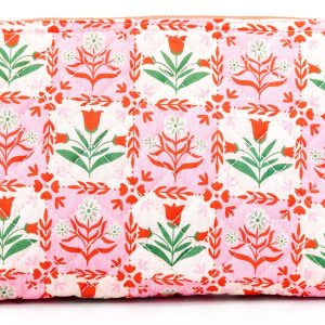 Quilted Pink Tile Floral Pouch