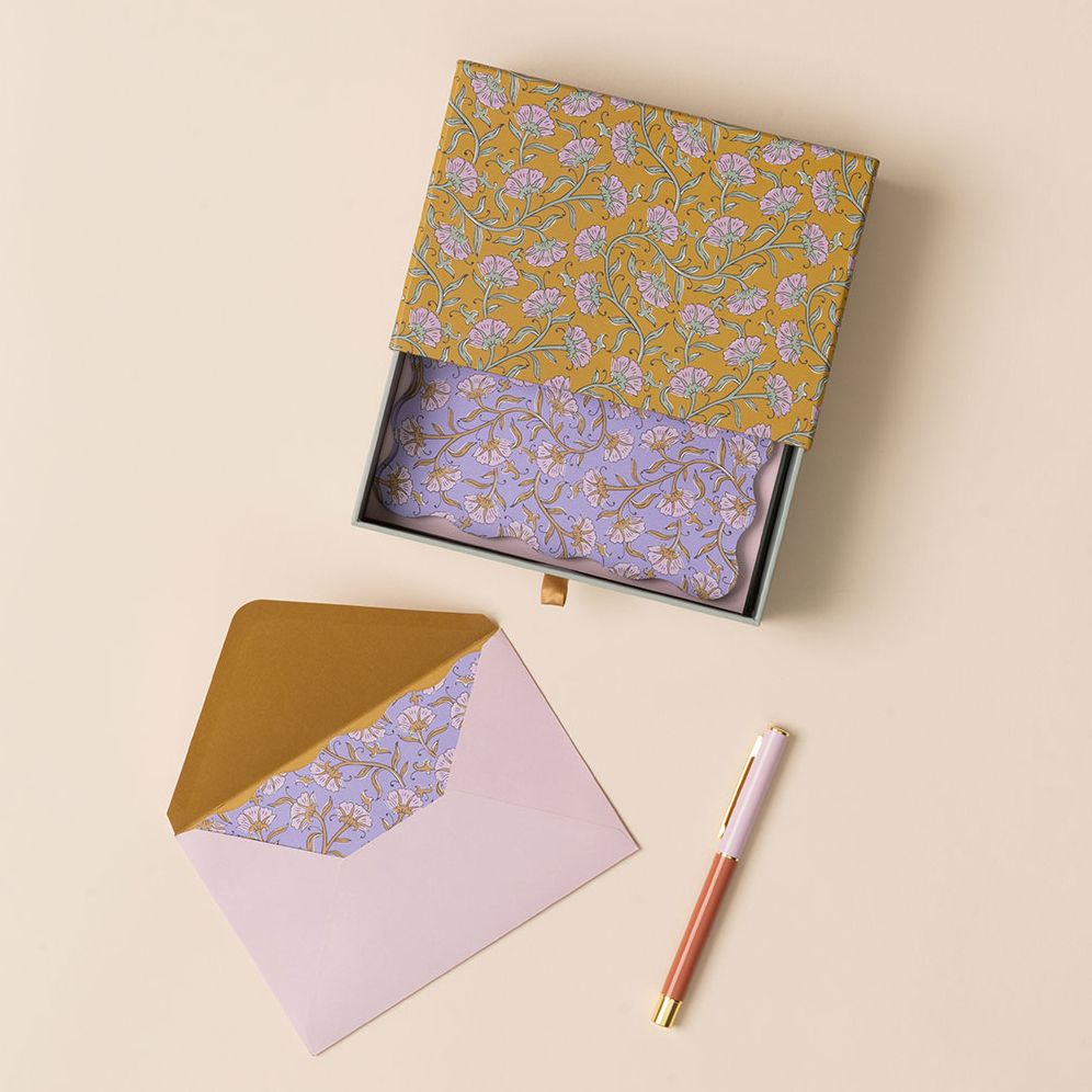 Vintage Floral Scalloped Notecard Set - Image 4