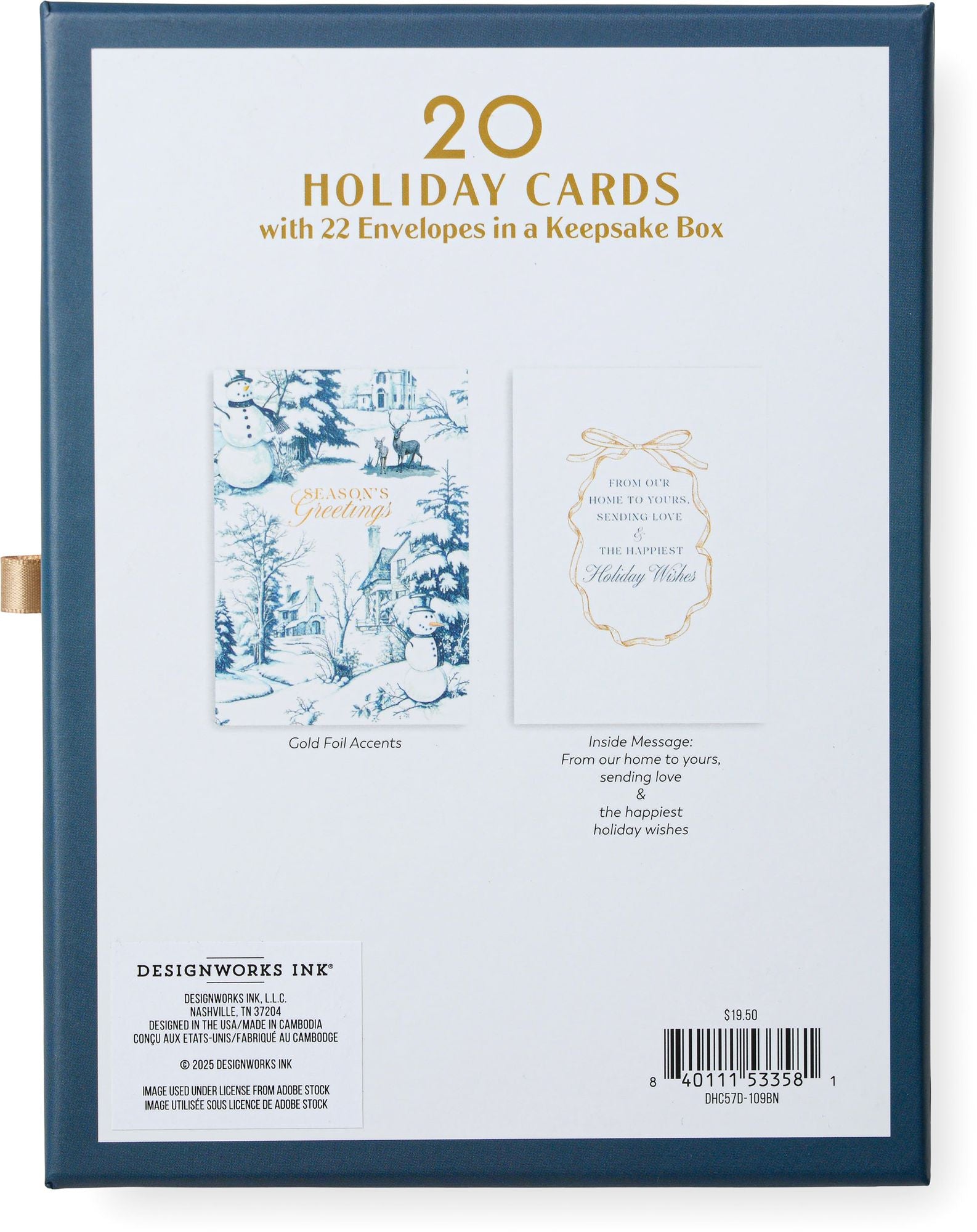 Season's Greetings Toile Boxed Christmas Cards Set of 20 - Image 7