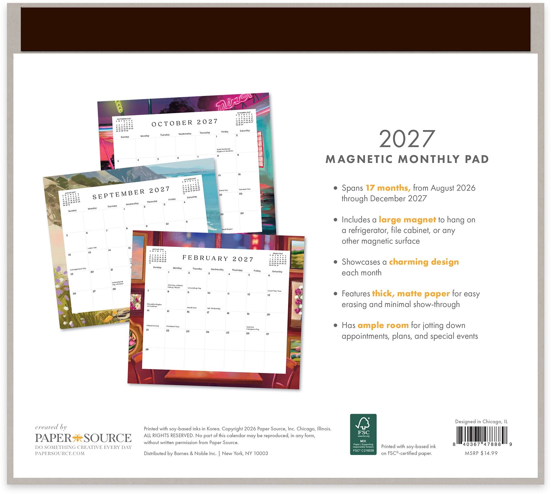 2026-2027 Paper Source Landscapes 17-Month Magnetic Calendar - Image 4