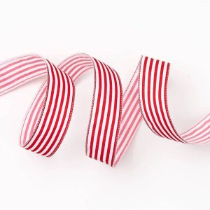 Wired Red Stripe Ribbon 1.5 10 YD