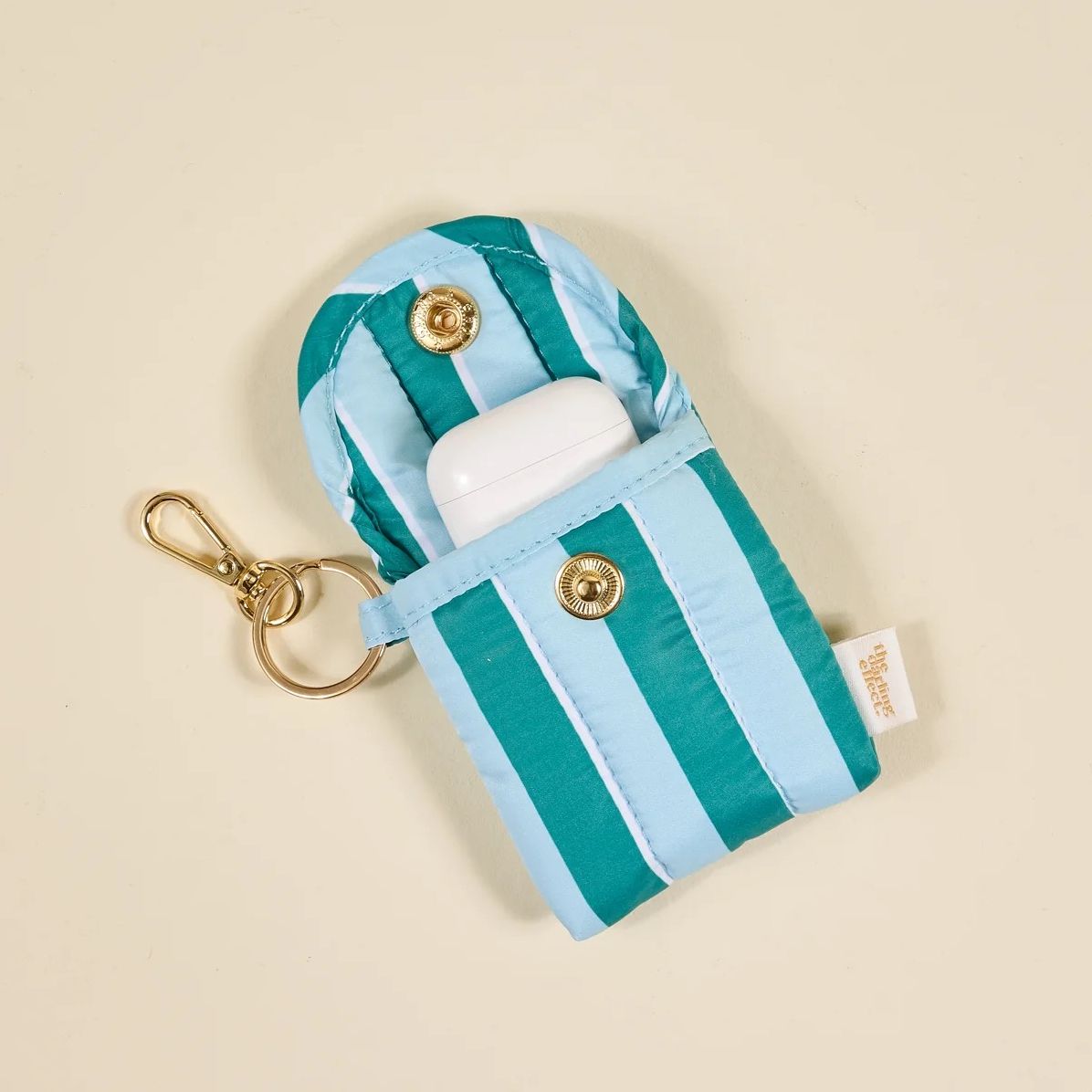 Puffy Earbud Case Teal Sicily Stripe - Image 2