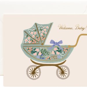 Floral Pram Baby Greeting Card