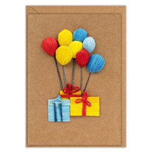 Gifts and Balloons Husk & Heart Birthday Card