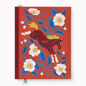 2026-2027 Paper Source Wild Roses Horse Weekly Desk Planner