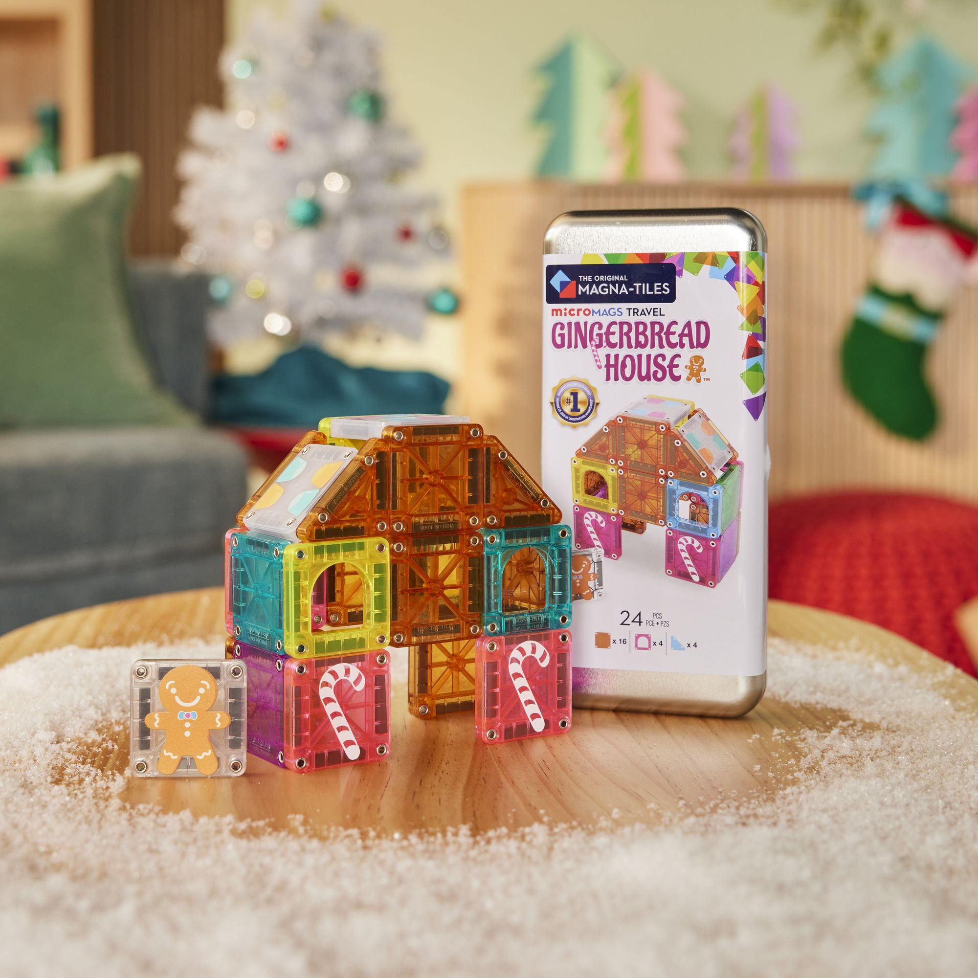 The Original MAGNA-TILES® microMAGS Gingerbread House Travel 24-Piece Magnetic Construction Set - Image 2