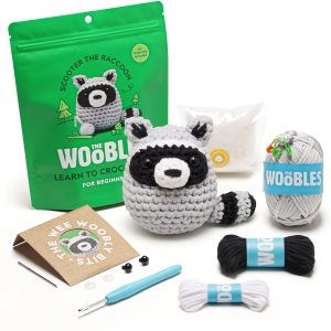 Scooter the Raccoon. The Woobles Beginner Crochet Kit