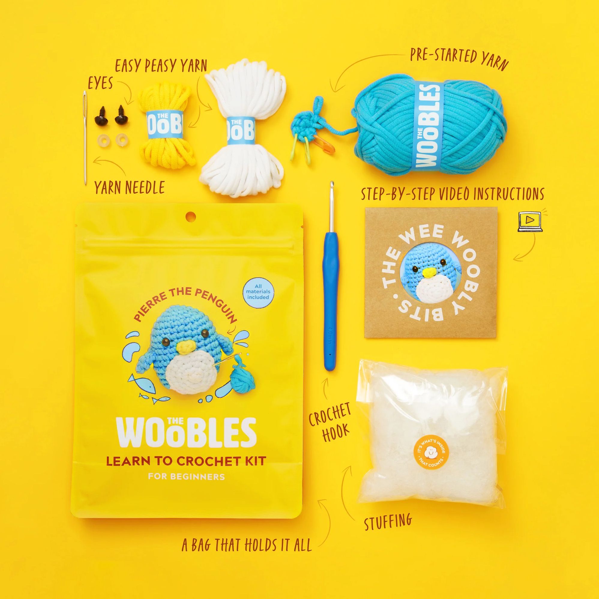 Pierre the Penguin. The Woobles Beginner Crochet Kit - Image 2