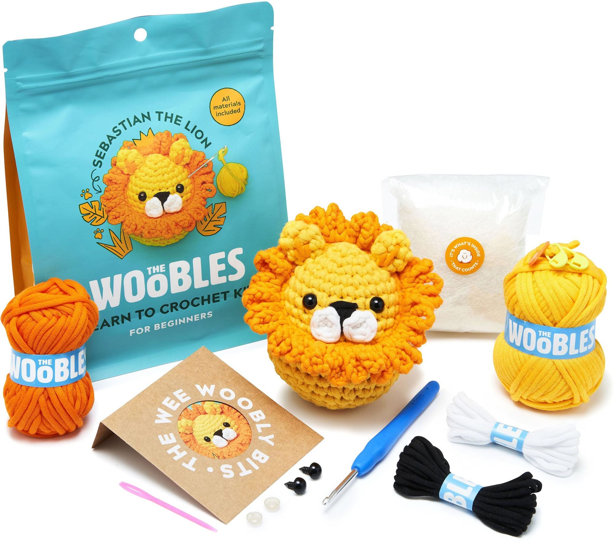 Sebastian the Lion. The Woobles Beginner Crochet Kit