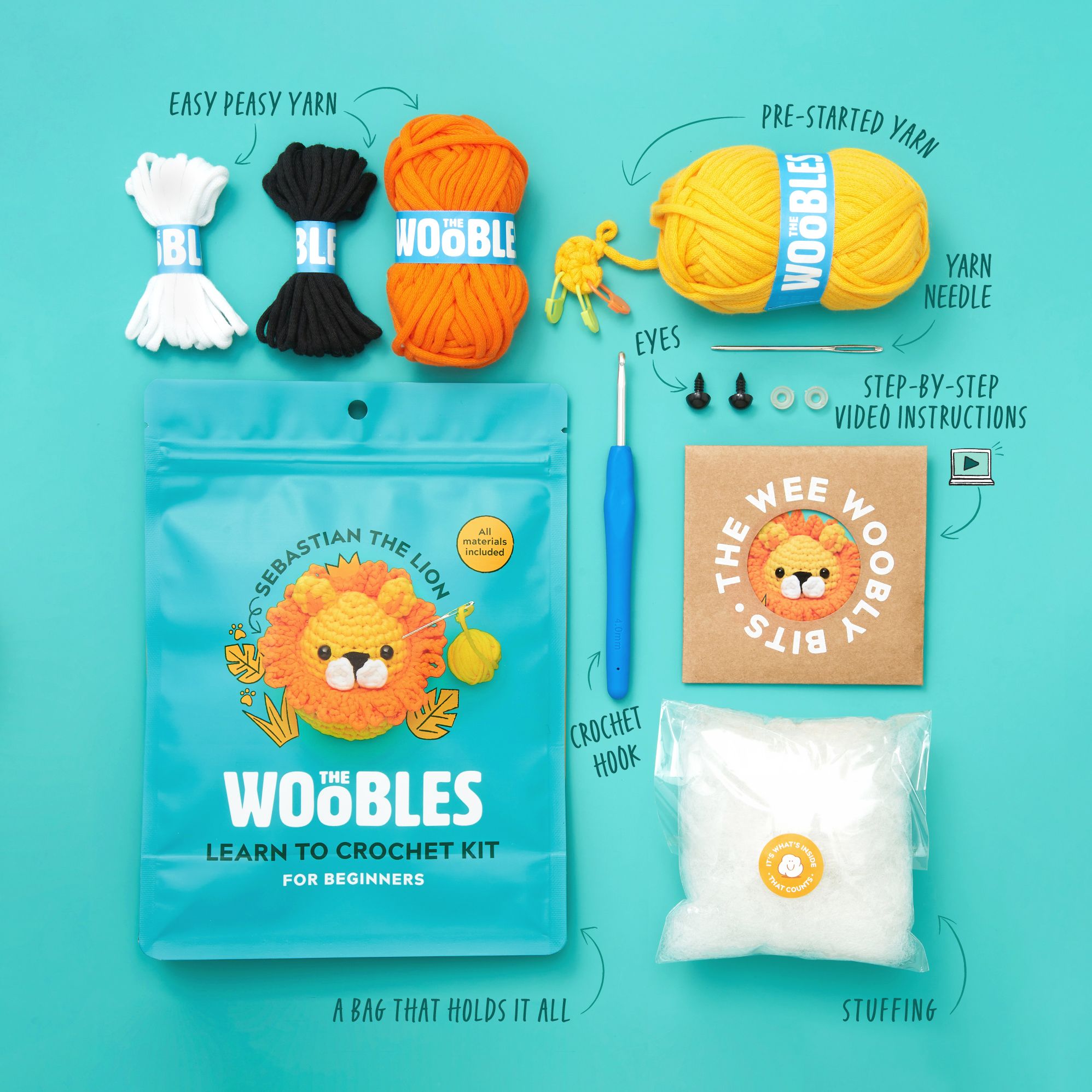 Sebastian the Lion. The Woobles Beginner Crochet Kit - Image 3