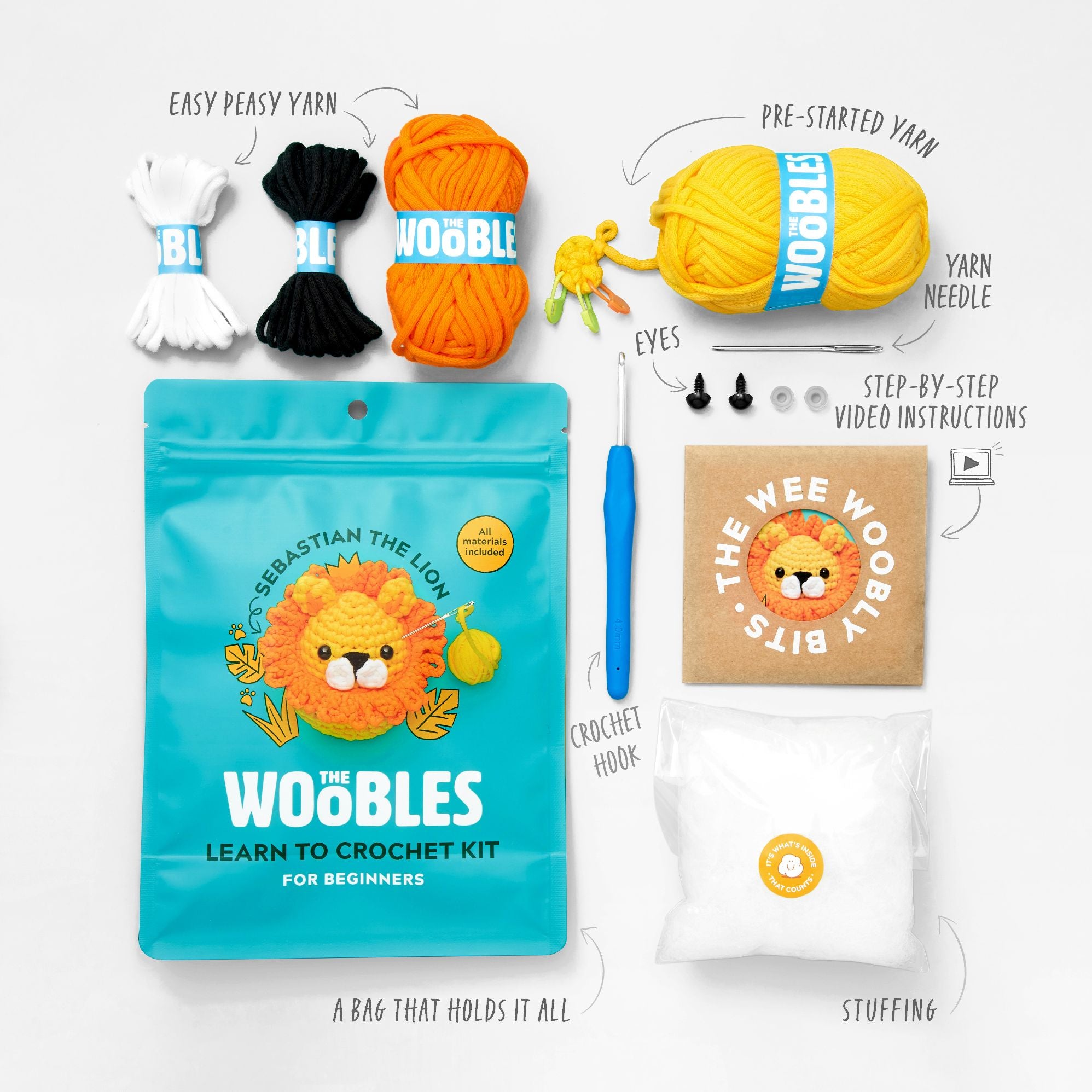 Sebastian the Lion. The Woobles Beginner Crochet Kit - Image 6