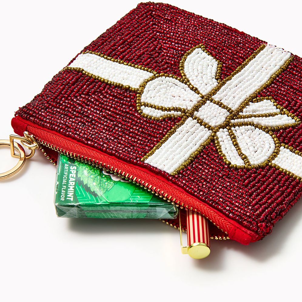 Beaded Bow Zip Pouch with Key Ring - Image 2