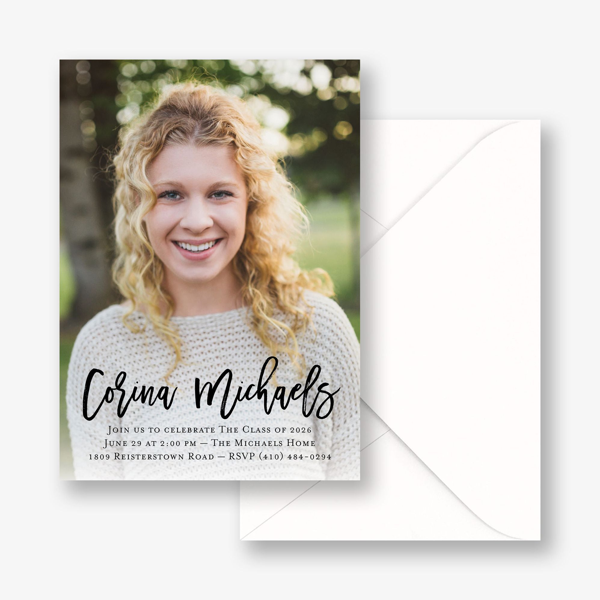 Vertical Modern Calligraphy Graduation Invitation - Image 2