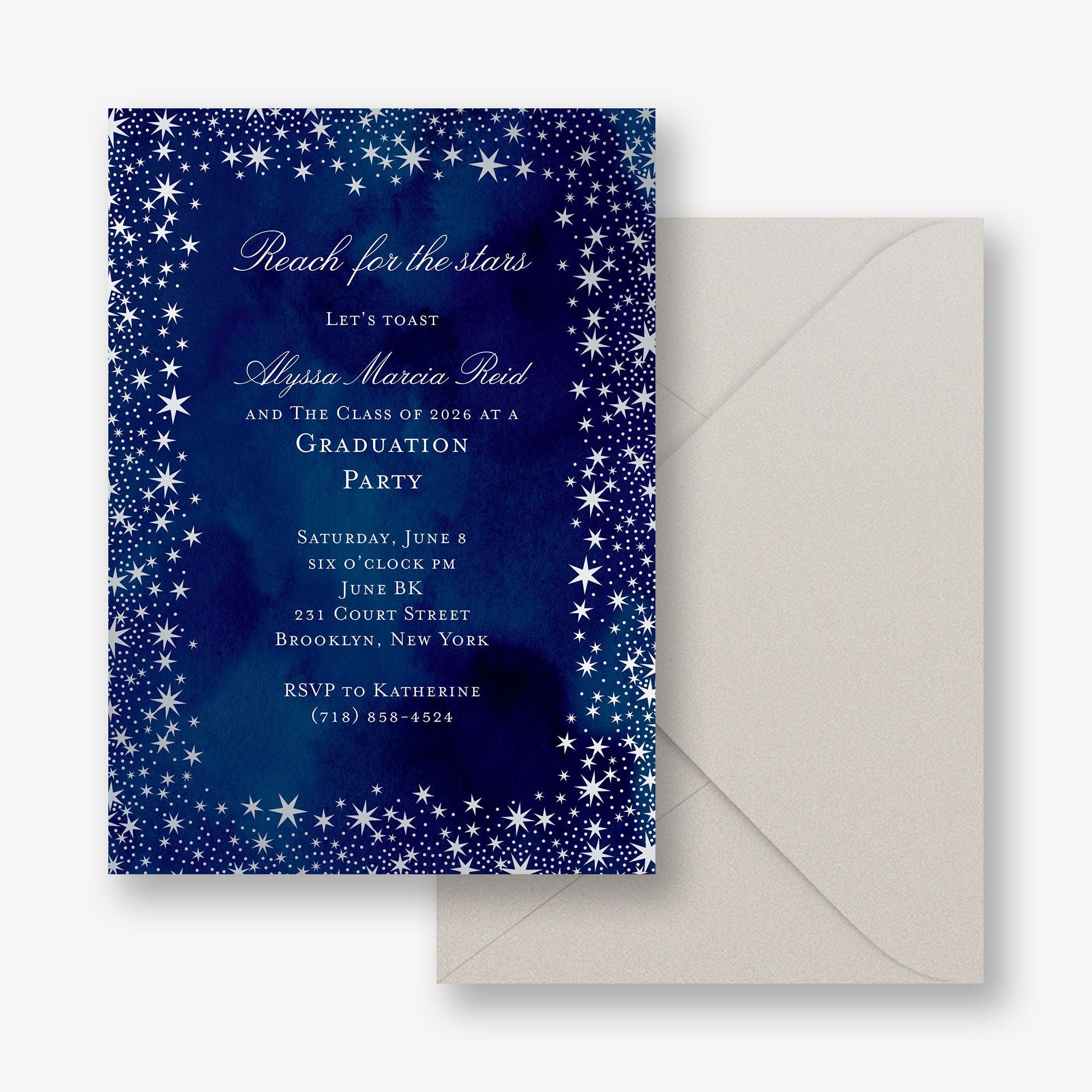Silver Foil Reach For The Stars Graduation Party Invitation - Image 2
