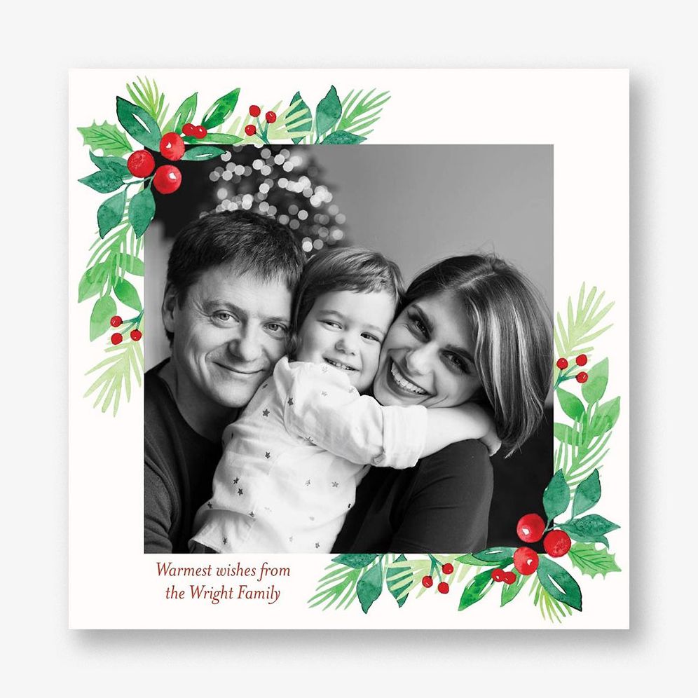 Winter Greenery Corners Square Photo Card