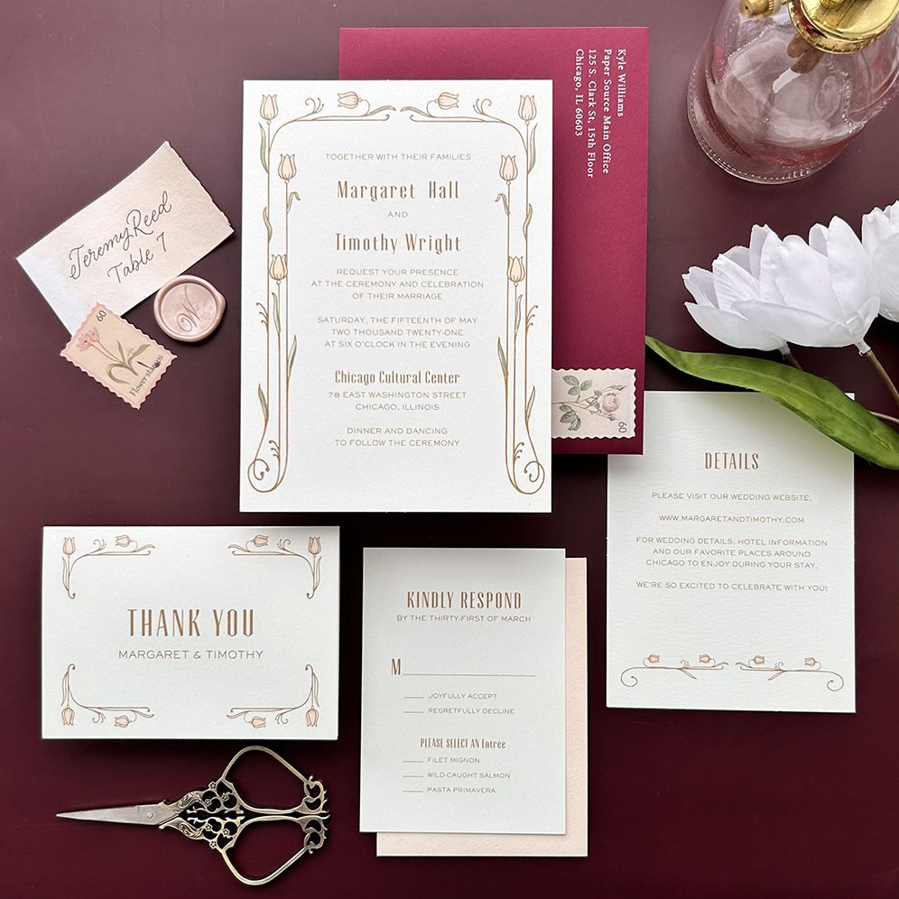 Nouveau Tulips Foil Stamped Wedding Invitation - Image 2