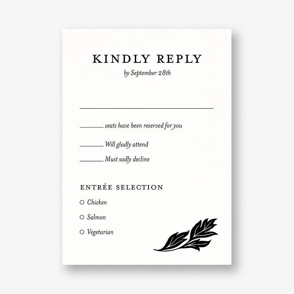 Black and White Floral Response Card