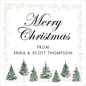 Snowy Winter Green Tree Border Holiday Gift Tag Label