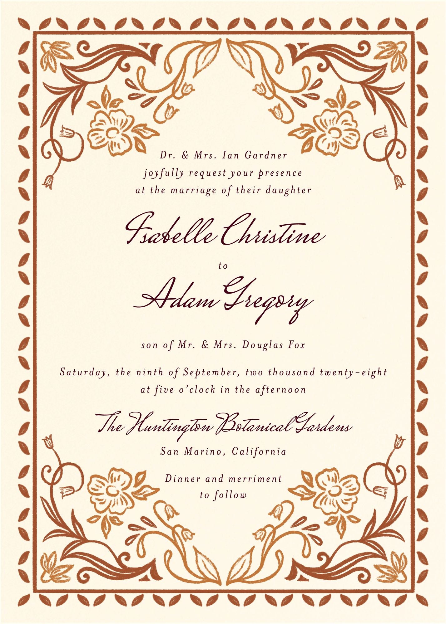 Ornamental Autumn Wedding Invitation - Image 2