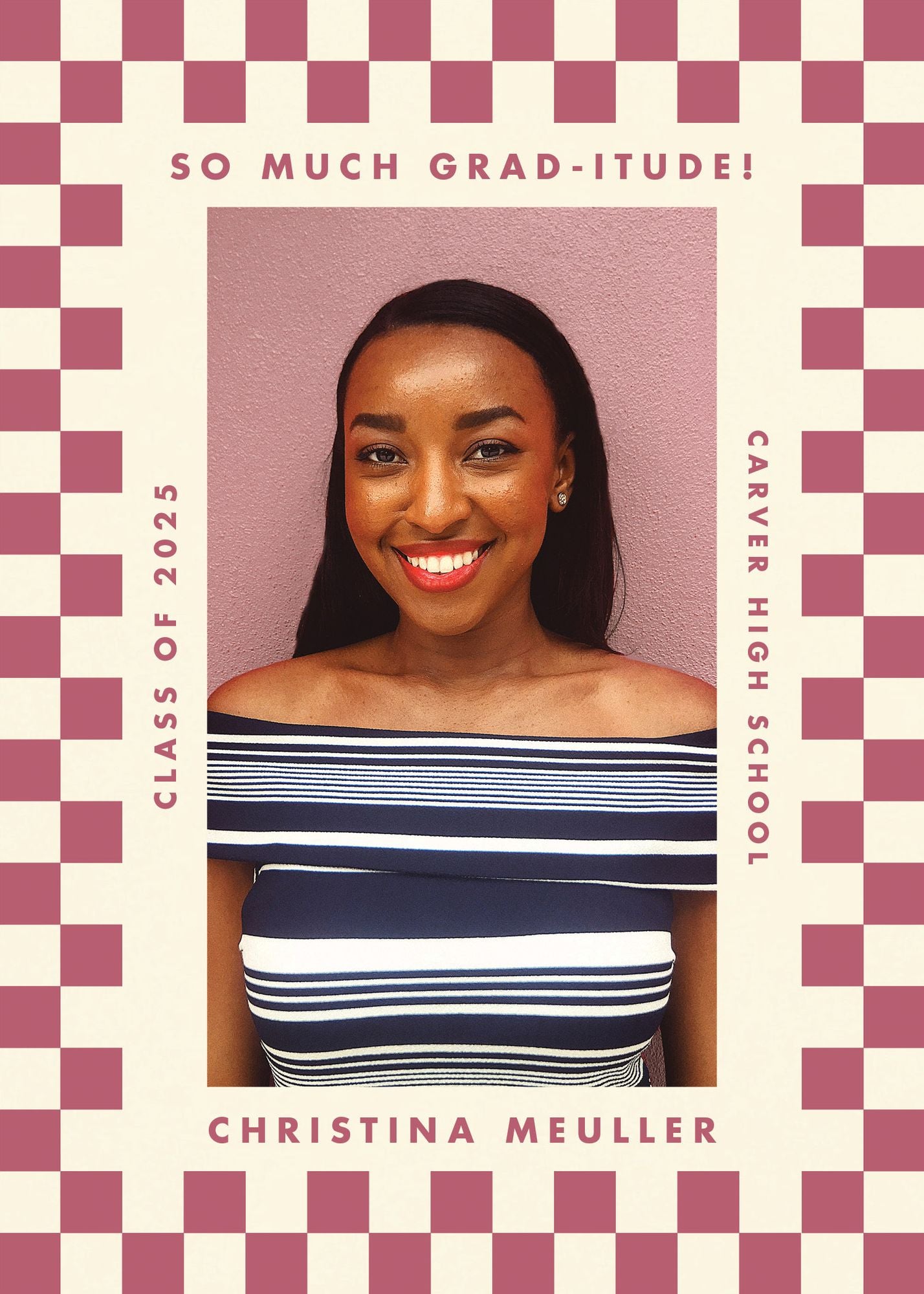 Checkered Frame Photo Graduation Announcement - Image 3