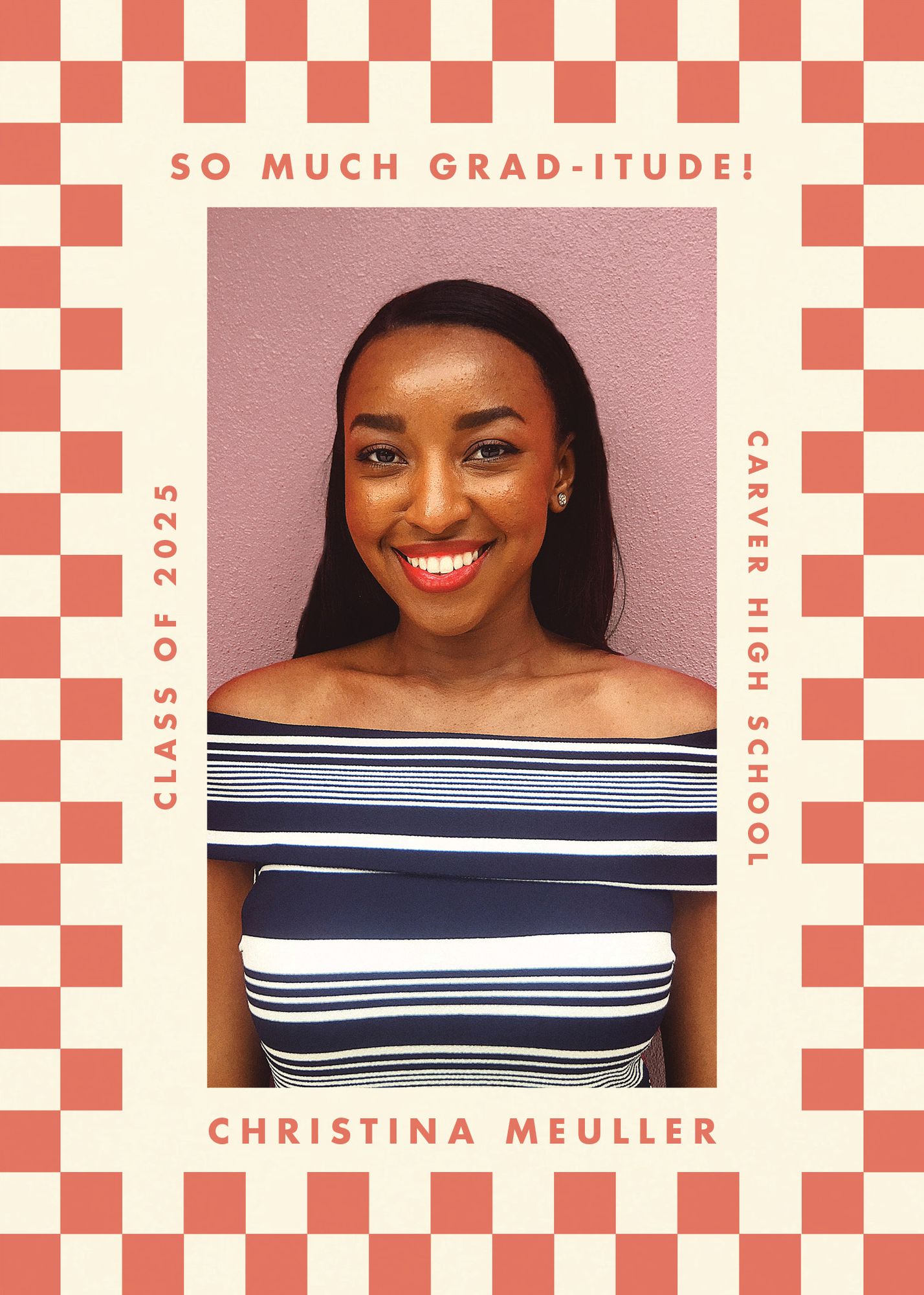 Checkered Frame Photo Graduation Announcement - Image 4