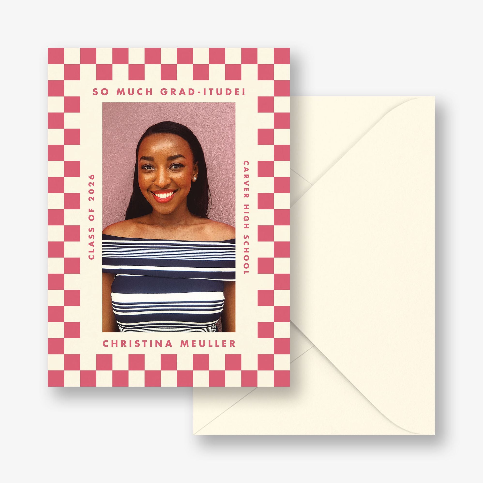 Checkered Frame Photo Graduation Announcement - Image 9