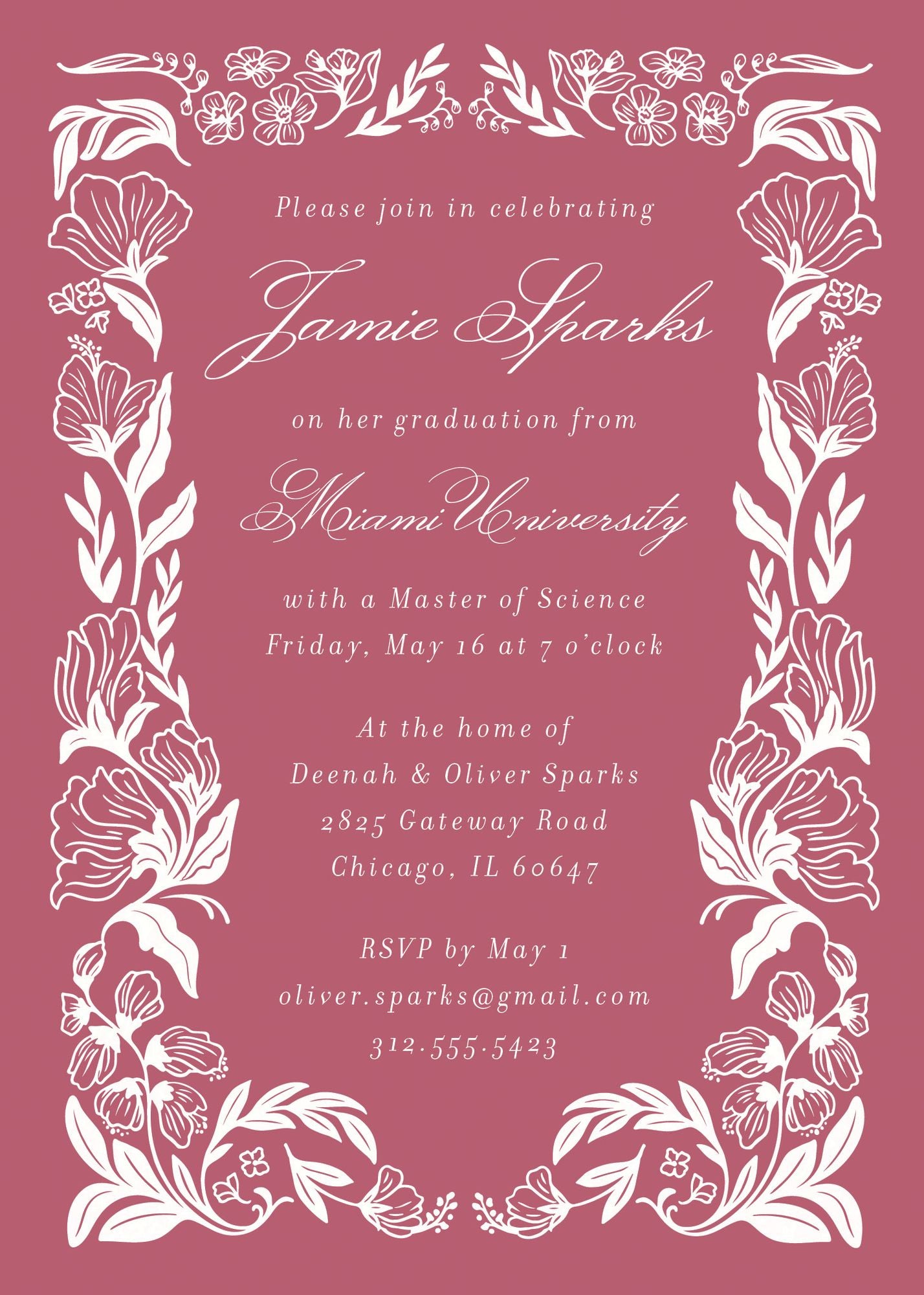 Wild Floral Frame Graduation Invitation - Image 2