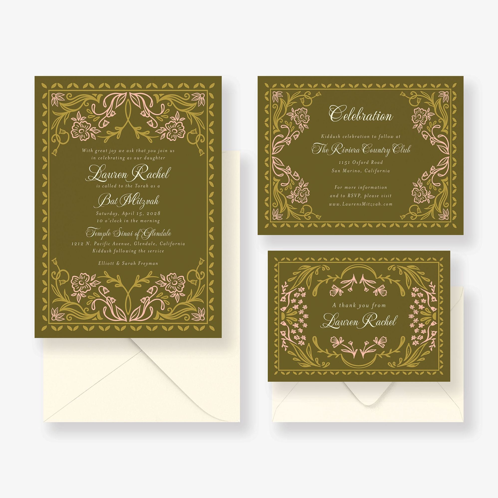 Folk Floral Bat Mitzvah Invitation - Image 5