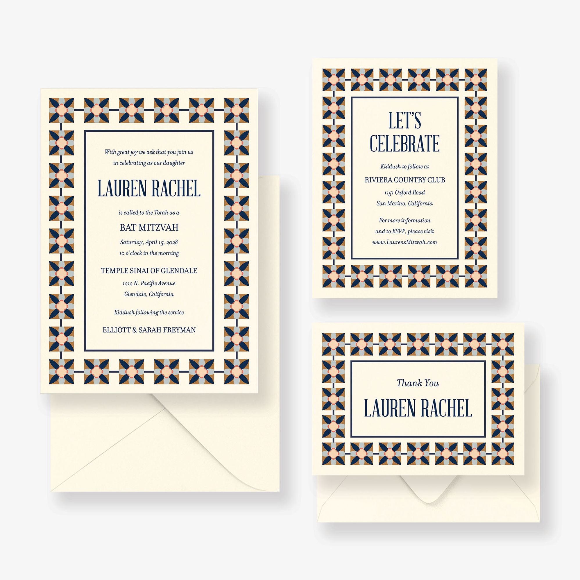 Floral Tile Bat Mitzvah Invitation - Image 4