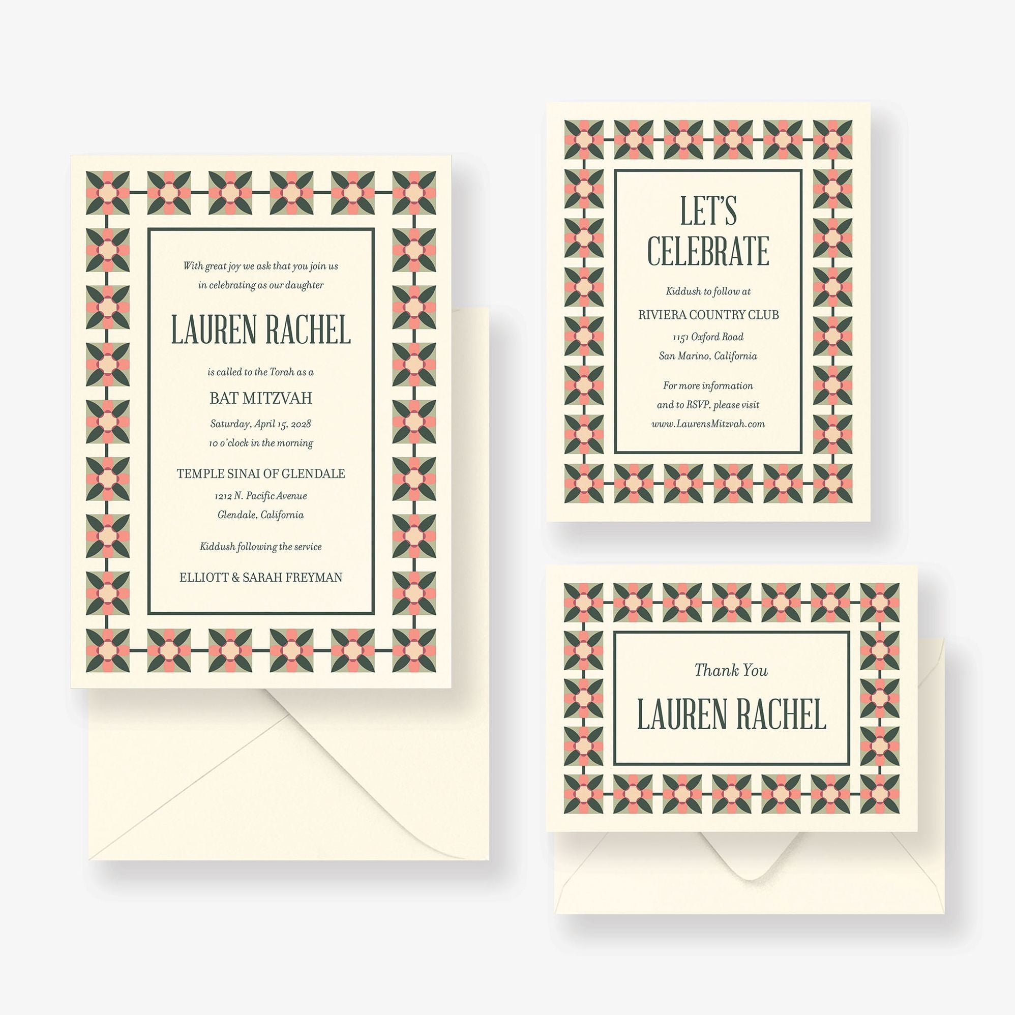 Floral Tile Bat Mitzvah Invitation - Image 5